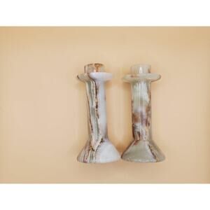 Vintage Marble / Onyx Candle Holders – Sculptural Stone Pair